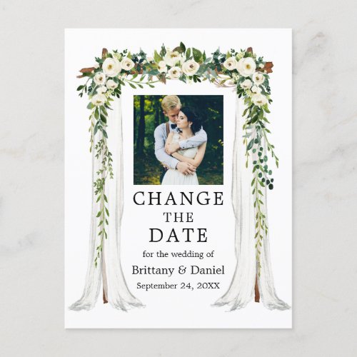 Wedding Canopy Green White Floral Change The Date Postcard