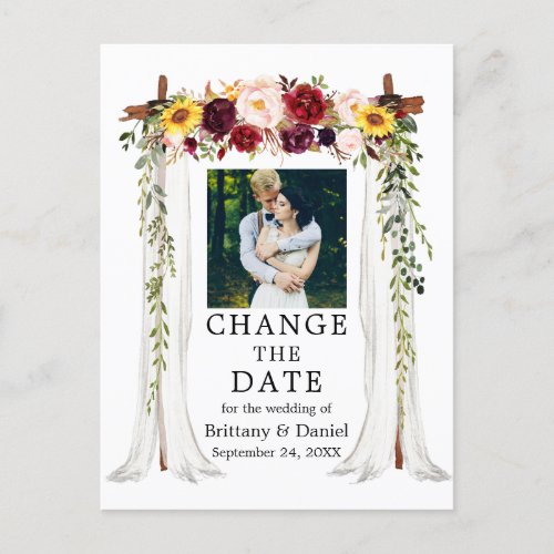 Wedding Canopy Mixed Floral Change The Date Postcard