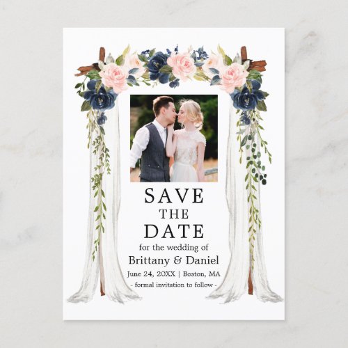 Wedding Canopy Pink Dusty Blue Floral Photo Announcement Postcard