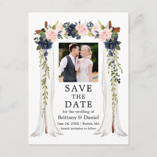 Wedding Canopy Pink Dusty Blue Floral Photo Announcement Postcard