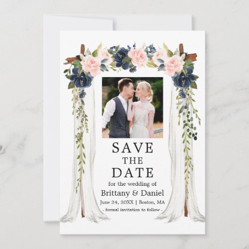 Wedding Canopy Pink Dusty Blue Floral Photo Save The Date