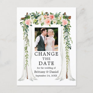 Wedding Canopy Pink White Floral Change The Date Postcard
