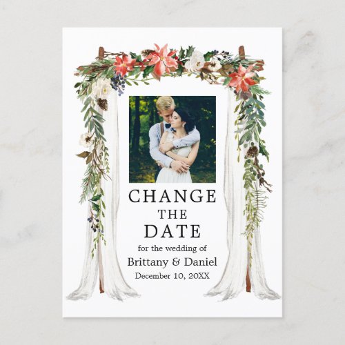 Wedding Canopy Poinsettia Floral Change The Date Postcard