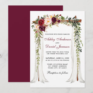 Wedding Canopy Watercolor Burgundy Floral Arch Invitation