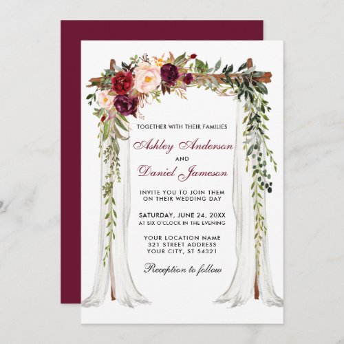 Wedding Canopy Watercolor Burgundy Floral Arch Invitation
