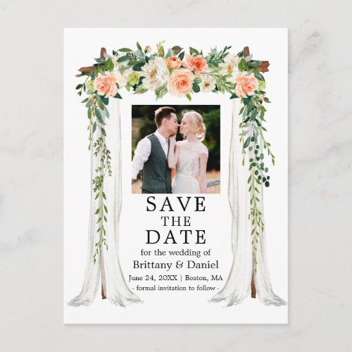 Wedding Canopy Watercolor Coral White Floral Photo Announcement Postcard