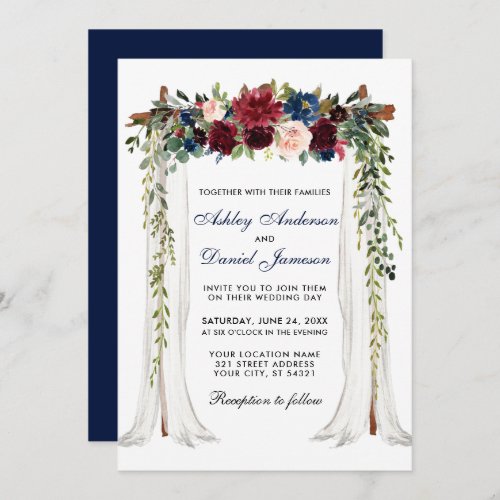 Wedding Canopy Watercolor Floral Arch Blue Invitation