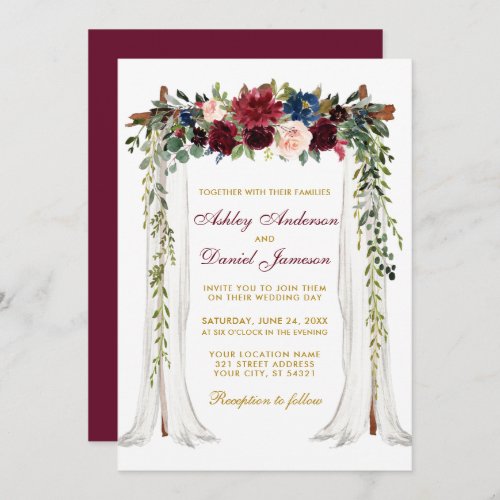 Wedding Canopy Watercolor Floral Arch Gold Invitation