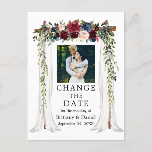 Wedding Canopy Watercolor Floral Change The Date Postcard