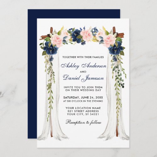 Wedding Canopy Watercolor Floral Pink Blue Invitation