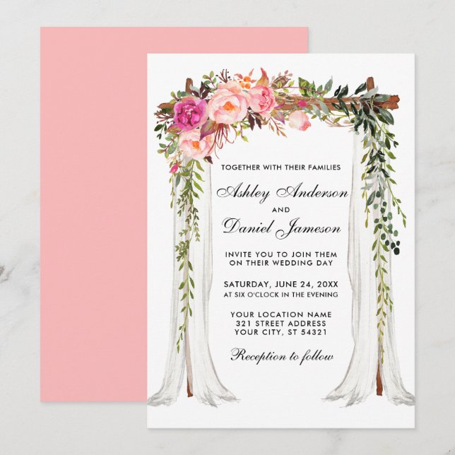 Wedding Canopy Watercolor Floral Pink Blush Invitation (Front/Back)
