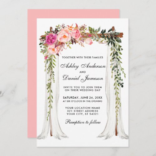 Wedding Canopy Watercolor Floral Pink Blush Invitation