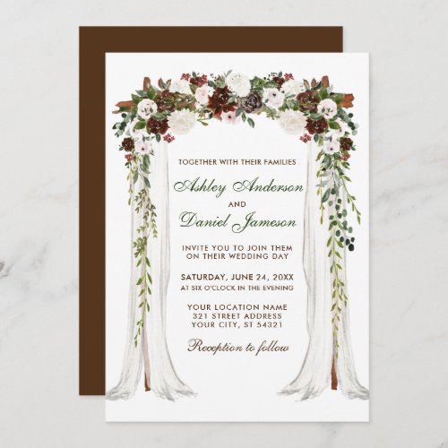 Wedding Canopy Watercolor Green Floral Brown Invitation