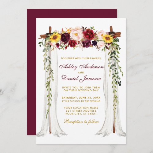Wedding Canopy Watercolor Mixed Floral Gold Invitation