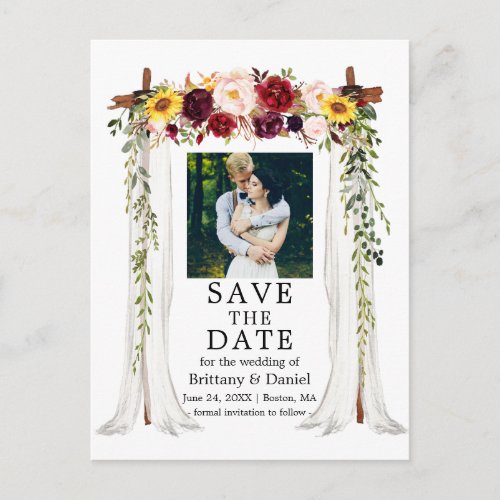 Wedding Canopy Watercolor Mixed Floral Photo Announcement Postcard