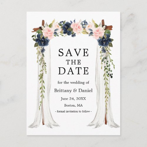 Wedding Canopy Watercolor Pink Dusty Blue Floral Announcement Postcard