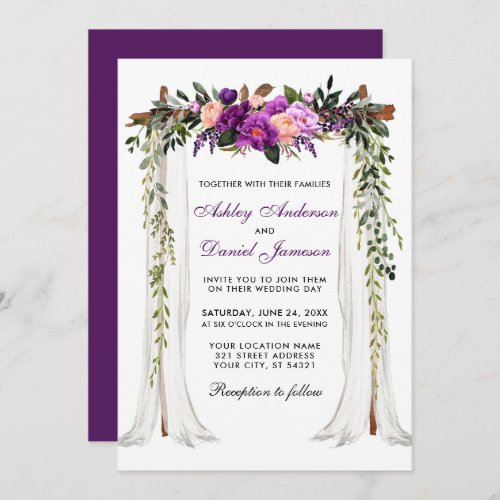 Wedding Canopy Watercolor Purple Floral Invitation