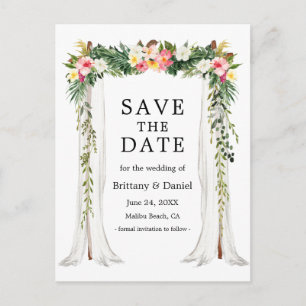 Wedding Canopy Watercolor Tropical Floral Photo Announcement Postcard