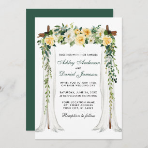 Wedding Canopy Watercolor Yellow Floral Green Invitation