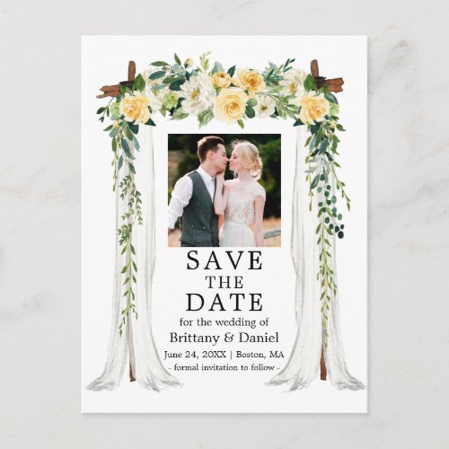Wedding Canopy Watercolor Yellow Floral Photo Announcement Postcard