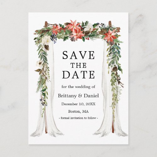 Wedding Canopy Winter Floral Save The Date Announcement Postcard