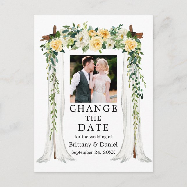 Wedding Canopy Yellow Floral Change The Date Postcard (Front)