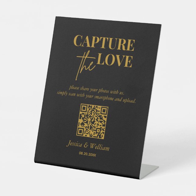 Wedding Capture The Love Photo Share QR Code  Pedestal Sign (Front)