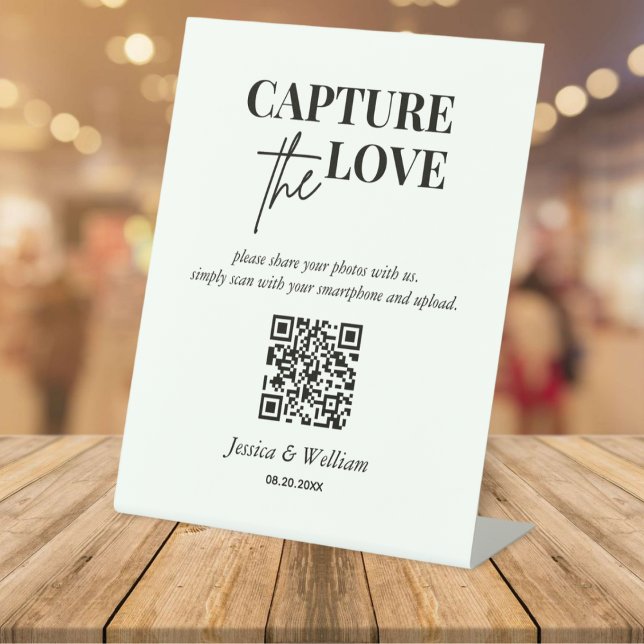Wedding Capture The Love Photo Share QR Code  Pedestal Sign (Creator Uploaded)
