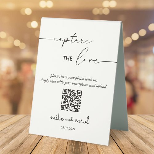 Wedding Capture The Love Photo Share QR Code  Table Tent Sign