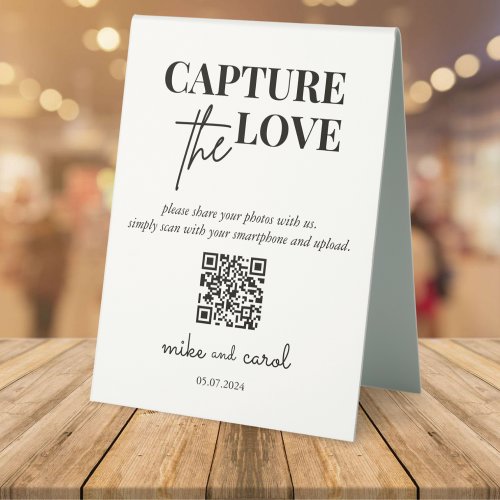 Wedding Capture The Love Photo Share QR Code  Table Tent Sign