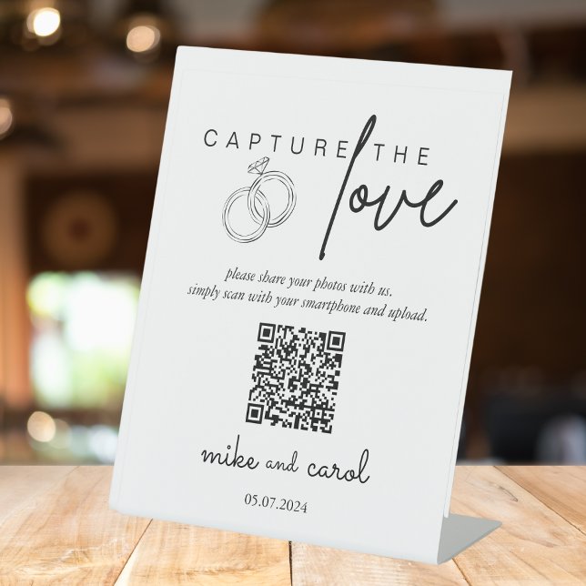 Wedding Capture The Love | Photo Sharing QR Code Pedestal Sign (Creator Uploaded)