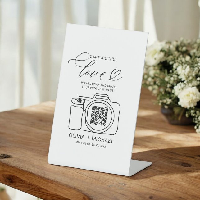 Wedding Capture The Love QR Code Photo Share  Pedestal Sign (Creator Uploaded)
