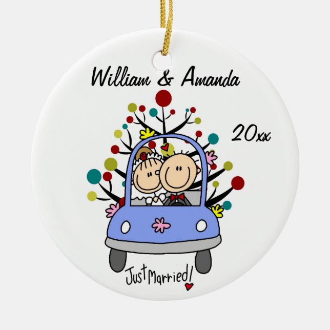Wedding Car 1st Christmas Personalized Ornament (Front)