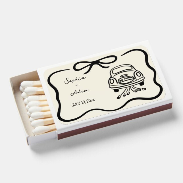 wedding car Hand Drawn Wedding Matchboxes (Front Open)