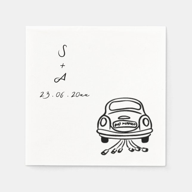 wedding car Hand Drawn Wedding Napkins (Front)