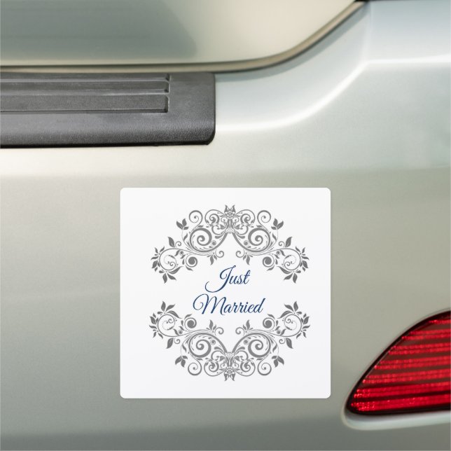 Wedding Car Magnet-Just Married Filigree Car Magne Car Magnet (In Situ)