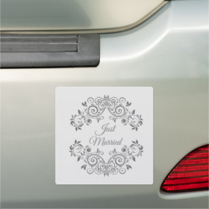 Wedding Car Magnet-Just Married Filigree Car Magne Car Magnet