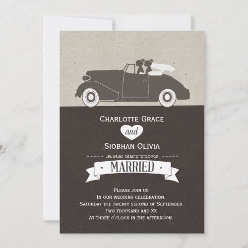 Wedding Car Two Bride Lesbian Wedding Personalized Invite