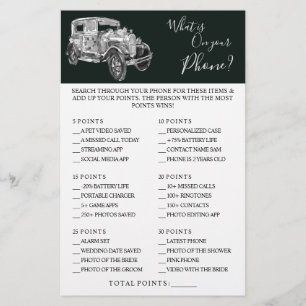 Wedding Car What is on your Phone Shower Game Card Flyer