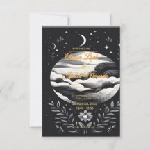 wedding card black and white moon stars