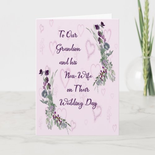 Wedding Card for Grandson  New Wife Lt Lavender