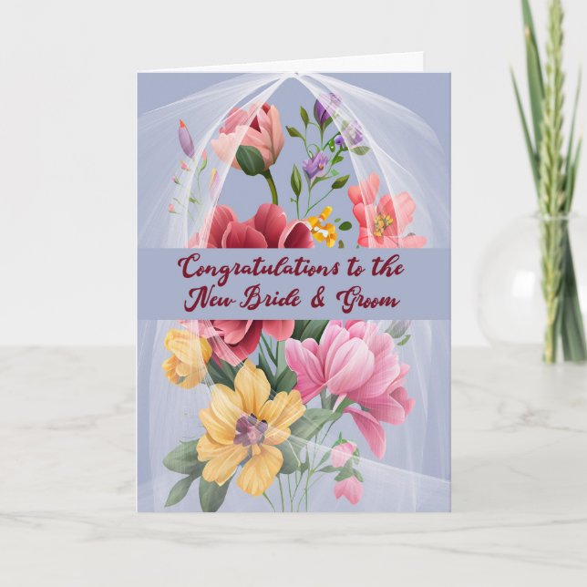 Wedding Card for New Bride & Groom with Flowers (Front)