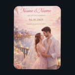 wedding card magnet<br><div class="desc">A romantic 'Save the Date' invitation featuring a charming animated couple [Name] and [Name] in a luxurious island resort setting,  pastel colors,  soft lighting,  high-resolution aesthetic</div>