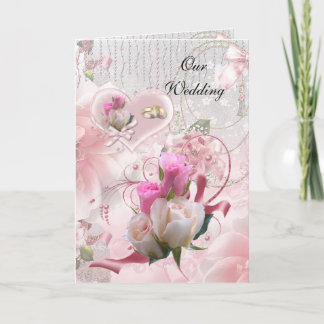 Wedding Card Pink Flowers Rings