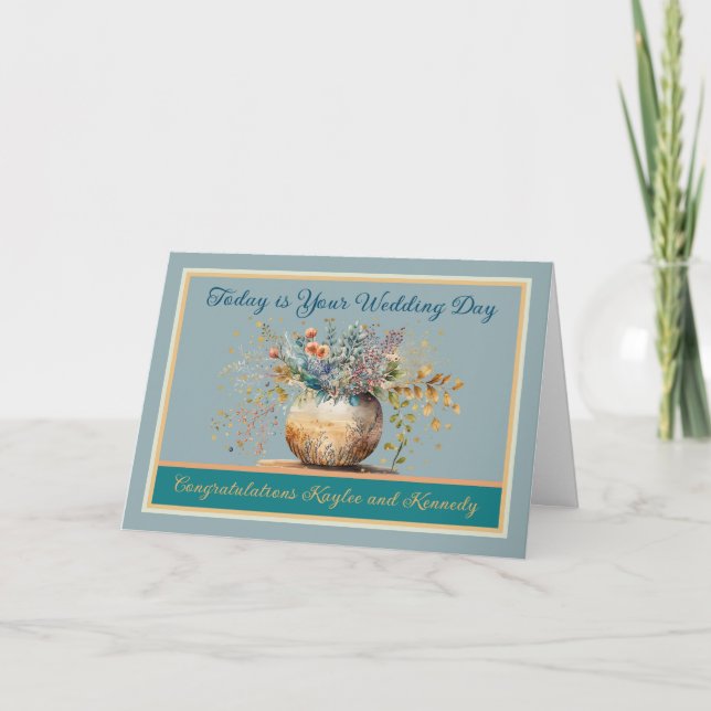 Wedding Card to Personalize with Vase of Flowers (Front)