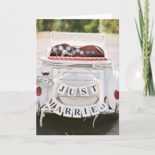 Wedding Card _ Vintage Car Just Married Sign