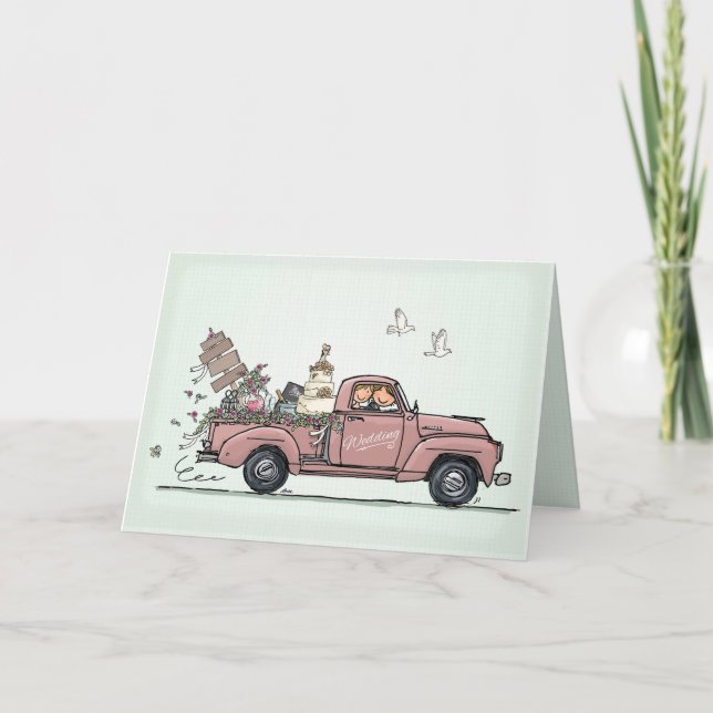 Wedding Card Vintage Car Pickup Truck (Front)
