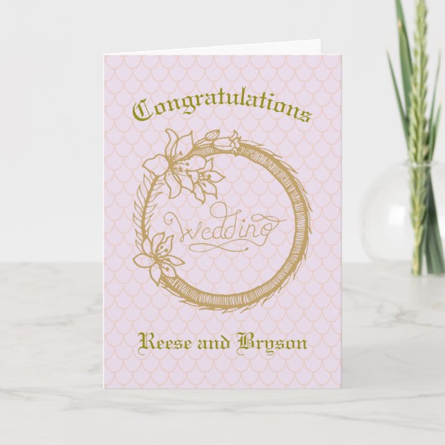 Wedding Card with Gold Colored Wreath (Front)