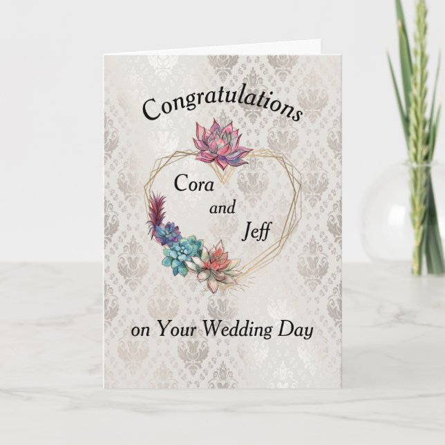 Wedding Card with Heart & Succulents (Front)