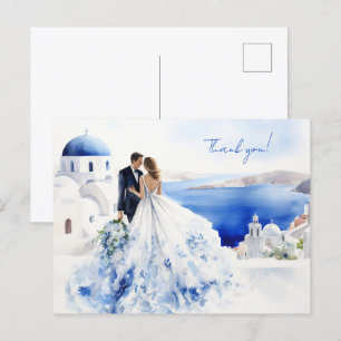 Wedding card with watercolor painting of Santorini